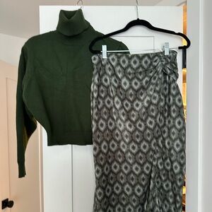 Zara green velvet skirt and sweater set. Size small